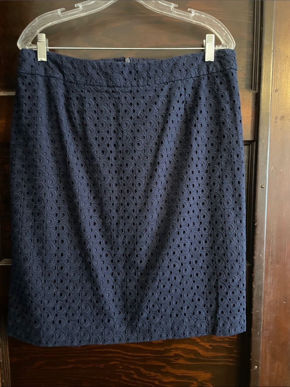 Talbots Navy Eyelet-Pattern Pencil Skirt